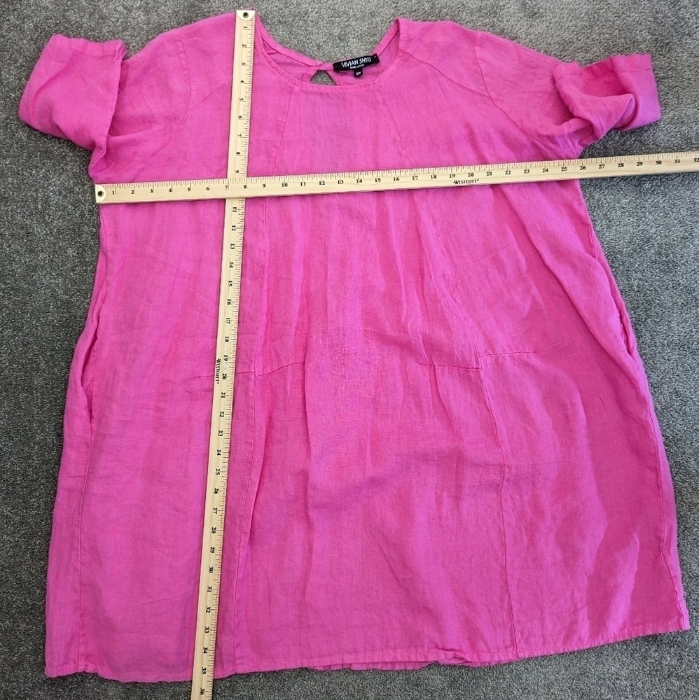 VIVIAN Shyu hot pink linen short sleeve dress Small / Medium - Picture 5 of 13